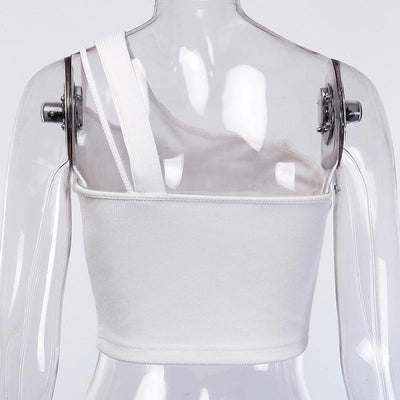 One shoulder drawstring sexy crop top Elegant bodycon women