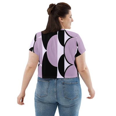 Womens Stretch Fit Crop Tee Jersey, Geometric Lavender And Black 2