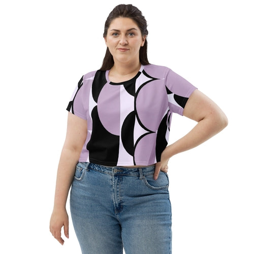 Womens Stretch Fit Crop Tee Jersey, Geometric Lavender And Black 2