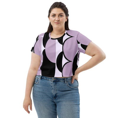 Womens Stretch Fit Crop Tee Jersey, Geometric Lavender And Black 2