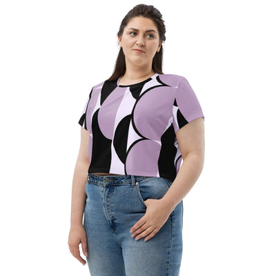 Womens Stretch Fit Crop Tee Jersey, Geometric Lavender And Black 2