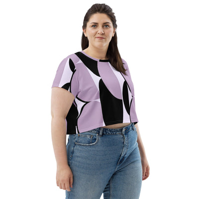 Womens Stretch Fit Crop Tee Jersey, Geometric Lavender And Black 2