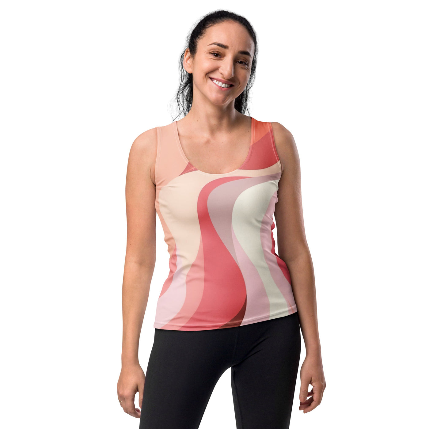 Womens Stretch Fit Tank Top, Boho Pink And White Contemporary Art