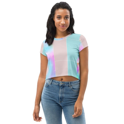 Womens Stretch Fit Crop Tee, Pastel Colorblock Watercolor Illustration
