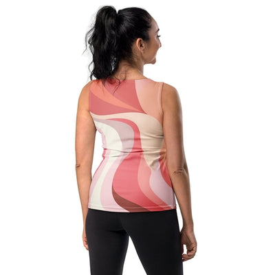 Womens Stretch Fit Tank Top, Boho Pink And White Contemporary Art